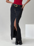 Front view of model wearing  front Barbara Split Midi Skirt Charcoal Princess Polly  Maxi 