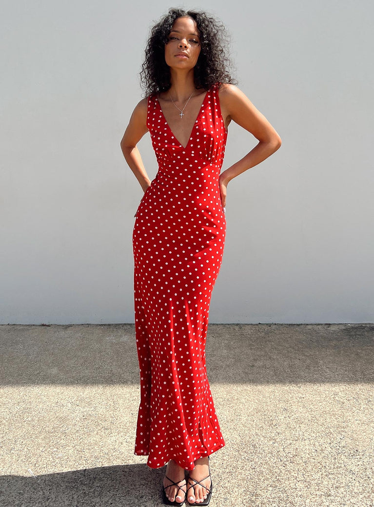 product Princess Polly V-Neck  Nellie Maxi Dress Red Polka Dot