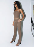 Front view of model wearing  front Princess Polly  Motel Navida Trouser Pinstripe Brown