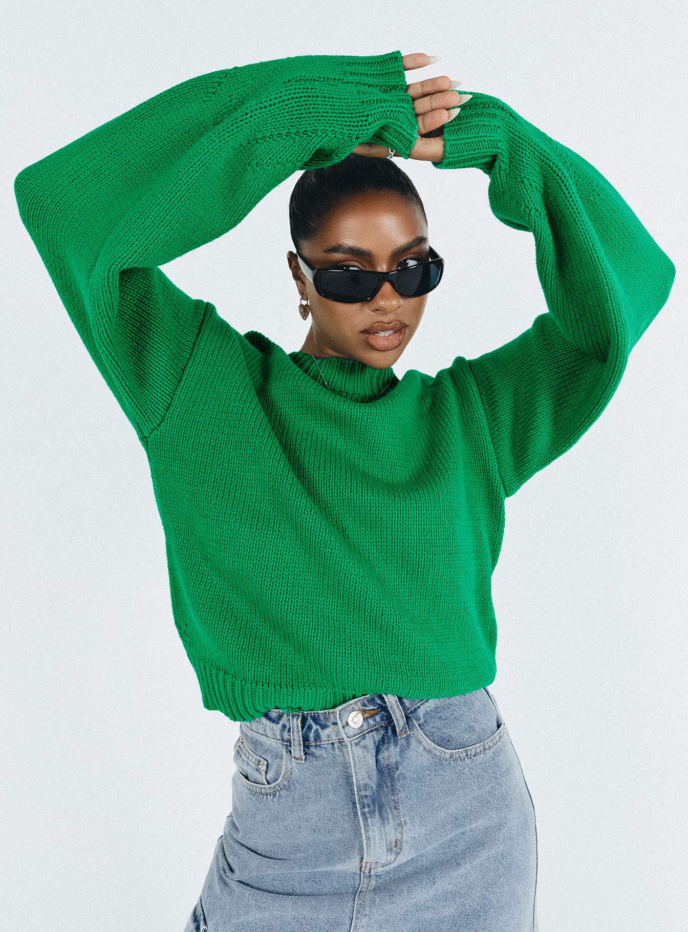 Green cropped sweater best sale