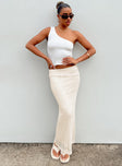 Front view of model wearing  front Mavie Knit Skirt Beige Princess Polly  Maxi 