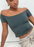 product Princess Polly Short Sleeves Asymmetric Neckline  Dalya Off The Shoulder Top Steel