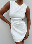 Front view of model wearing  front Princess Polly Crew Neck  Mayzie Mini Dress White