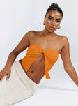 Front view of model wearing  front Princess Polly Sleeveless Asymmetric Neckline  Mani Top Orange