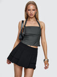 back view of model wearing Princess Polly Yeva Pleat Mini Skirt Black Mini Skirts 