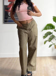 Front view of model wearing  front Princess Polly  The Niel Pants Khaki