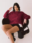 Front view of model wearing  front Anaya Oversized Sweater Burgundy Princess Polly  Cropped 