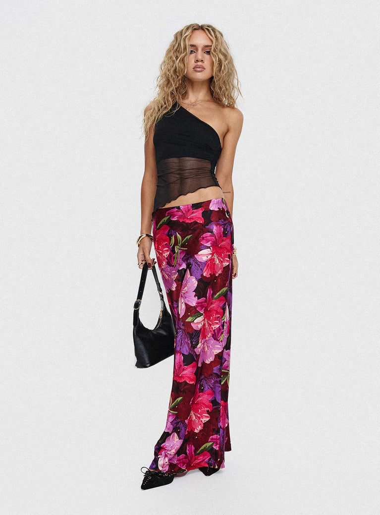   front view of model wearing Princess Polly Joder Maxi Skirt Purple Floral Maxi 