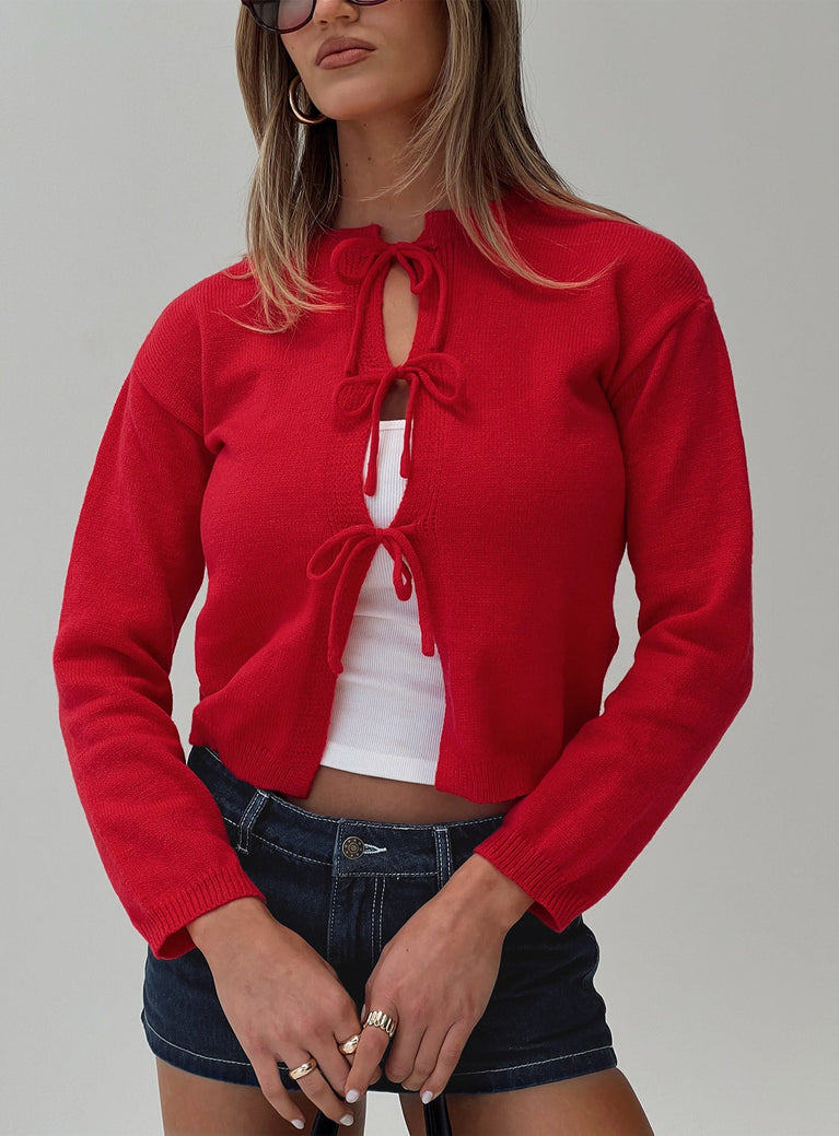 Genova Tie Up Cardigan Red