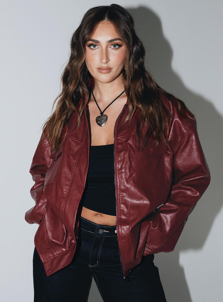 Callie Faux Leather Jacket Burgundy