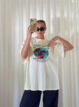 Front view of model wearing  front Princess Polly Sleeveless Square Neck  Hot Lap Oversized Tee Ivory