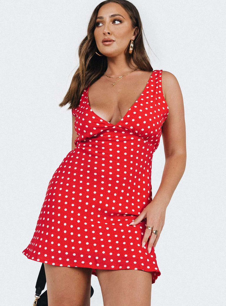 product Princess Polly Scoop Neck  Nellie Mini Dress Red Polka Dot