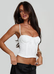 front view of model wearing Princess Polly Silverdale Top White Sleeveless Sweetheart 