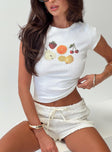 front view of model wearing Princess Polly Fruit Salad Tee White Multi Short Sleeves Crew Neck 