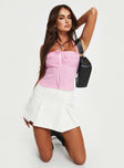 back view of model wearing Princess Polly Sawan Pleated Denim Mini Skirt White Mini Skirts 