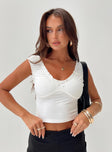 front view of model wearing Princess Polly Sharnee Top White Sleeveless Scoop Neck 