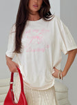 front view of model wearing Princess Polly All My Love Bow Tee White Half Sleeves Crew Neck 