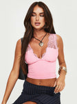 front view of model wearing Princess Polly Typha Top Pink Sleeveless Plunger 