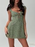 front view of model wearing Princess Polly Alora Mini Dress Green Sweetheart Neckline 