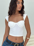 front view of model wearing Princess Polly Candyce Top White Sleeveless Sweetheart 