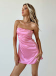 Front view of model wearing  front Princess Polly Asymmetric Neckline  Shaya Strapless Mini Dress Pink