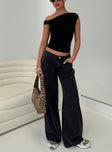 front view of model wearing Princess Polly Ramos Low Rise Denim Jeans Washed Black Mid Rise 