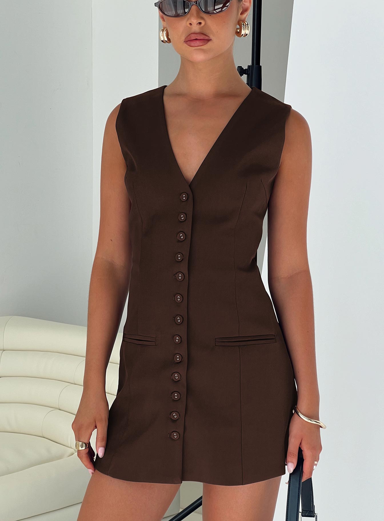 Collective Dress - Laire Mini Dress Chocolate fourth image