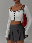   side view of model wearing Princess Polly Little Bow Peep Mini Skirt Grey Mini Skirts 