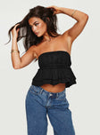 front view of model wearing Princess Polly Ericka Strapless Top Black Sleeveless straight 