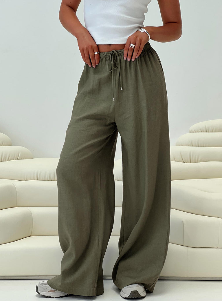 product Princess Polly High Waisted Pants  Ogilvie Linen Blend Pants Olive