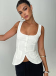 front view of model wearing Princess Polly Spirito Vest Top White Sleeveless Square Neck 