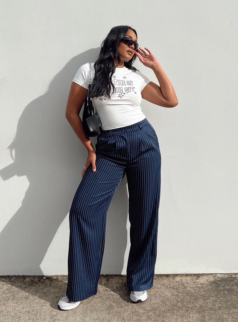 product Princess Polly High Waisted Pants  Archer Pants Pinstripe Navy