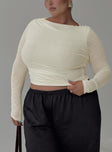 front view of model wearing Princess Polly Luvinia Long Sleeve Top Cream Curve Full Sleeves Boat Neck 