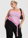 front view of model wearing Princess Polly Travessa Asymmetric Tube Top Pink Curve Sleeveless straight 