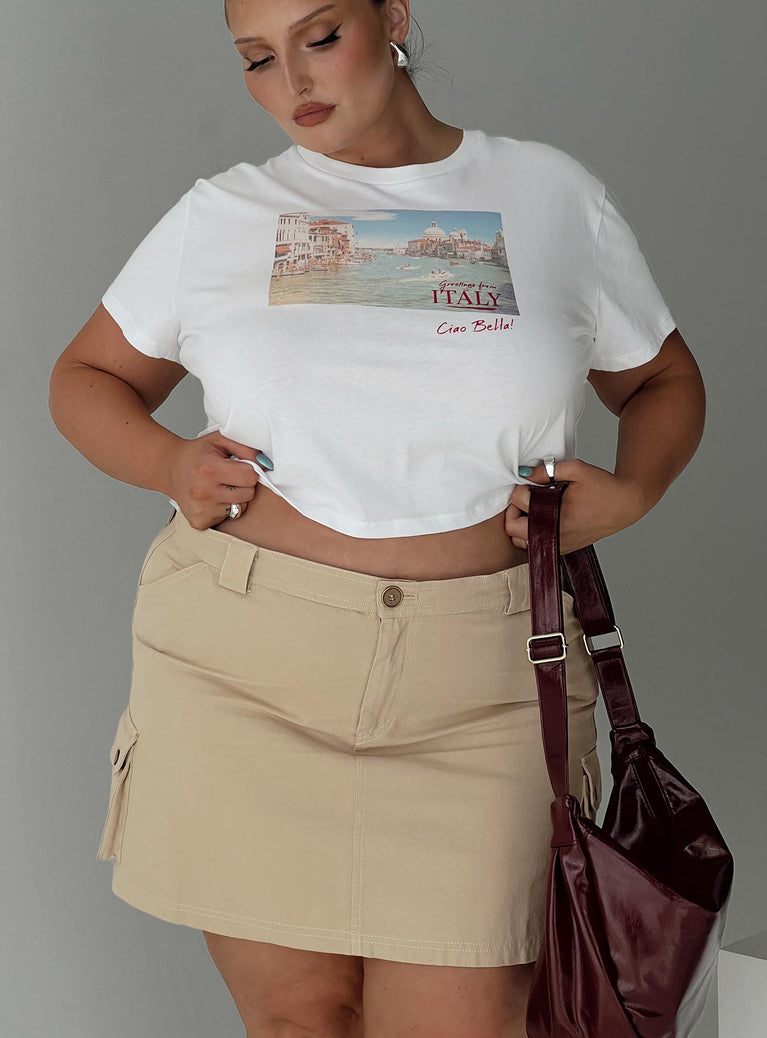   front view of model wearing Princess Polly Lydie Cargo Mini Skirt Beige Curve Mini Skirts 