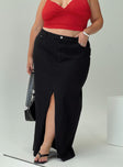   front view of model wearing Princess Polly Batkins Maxi Skirt Black Curve Maxi 