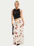   front view of model wearing Princess Polly Jodie Maxi Skirt Cream / Floral Maxi 