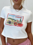 back view of model wearing Princess Polly Au Revoir France Tee White Short Sleeves Crew Neck 