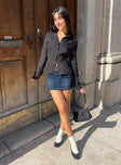 Front view of model wearing  front Faya Low Rise Denim Mini Skirt Dark Blue Princess Polly  Mini Skirts 