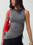 back view of model wearing Princess Polly Kinger Top Slate Sleeveless Crew Neck 