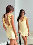 back view of model wearing Princess Polly Butacup Frill Mini Dress Yellow Plunger 