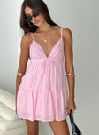 front view of model wearing Princess Polly Nicoletta Mini Dress Light Pink Plunger 