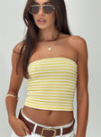 front view of model wearing Princess Polly Millert Tube Top Yellow Sleeveless straight 