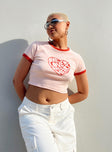 front view of model wearing Princess Polly Bob Marley One Love One Heart Cropped Tee Pink Short Sleeves Crew Neck 