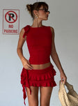 front view of model wearing Princess Polly Rendezvous Top Crimson Sleeveless Crew Neck 