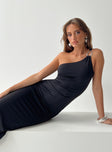 back view of model wearing Princess Polly Toomba Maxi Dress Black Asymmetric Neckline 