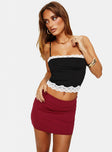   front view of model wearing Princess Polly Karley Low Waist Mini Skirt Burgundy Mini Skirts 