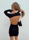 Front view of model wearing  front Princess Polly Asymmetric Neckline Asymmetric Neckline  Rochester Long Sleeve Dress Black