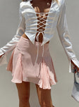 Front view of model wearing  front Godet Mini Skirt Pink Princess Polly  Mini Skirts 