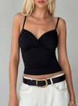 front view of model wearing Princess Polly Sampson Top Black Sleeveless V-Neck 